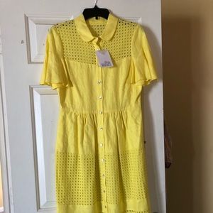 Mischka Lemon Eyelet Linen Dress